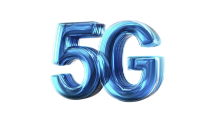 3D metallic blue "5G" symbol on a white background, representing the fifth generation of mobile network technology.