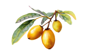 Medlar Fruit Branch Hand Drawn Watercolor Illustration