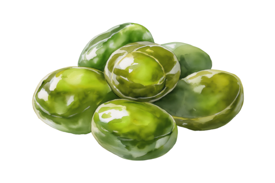 Green Olives Pile Hand Drawn Watercolor Food Illustration