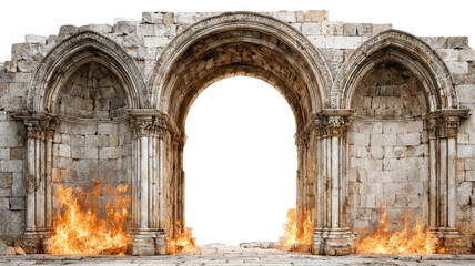 Fototapeta premium Ancient classic architecture with stone arches historic roman amphitheatre landmark in Rome Italy isolated on white background