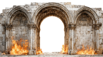 Ancient classic architecture with stone arches historic roman amphitheatre landmark in Rome Italy isolated on white background