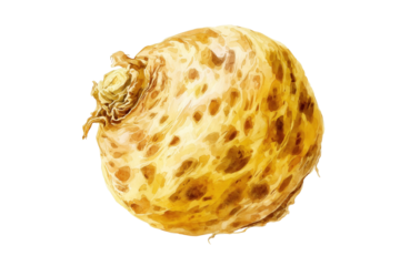 Celeriac Root Hand Drawn Watercolor Vegetable Painting