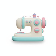 3D icon of a sewing machine in pastel colors on a white background

