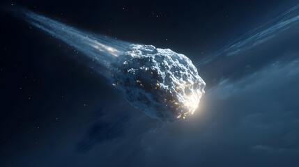 Asteroid space comet meteor cosmic nebula galaxy starfield glow dust streaks enchant viewers with celestial wonder as rocky body speeds past