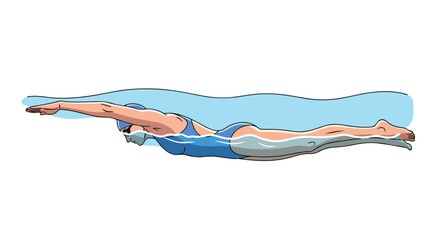 Depiction of a swimmer executing the front crawl technique with streamlined form and fluid motion for exercise illustration