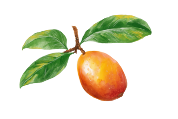 Loquat Fruit on Branch Hand Drawn Watercolor Illustration
