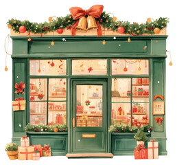 Obraz na płótnie Canvas PNG Christmas storefront shop with decorations illustration christmas window.