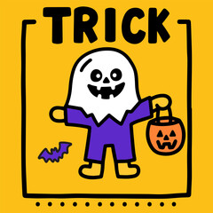 hand draw trick or treat, halloween costume
