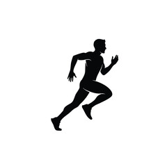 Dynamic silhouette of a male runner in motion, showcasing athleticism and determination during a sprint.