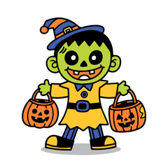 halloween costume, hand draw trick or treat
