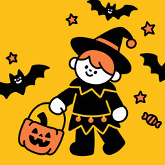 halloween costume, hand draw trick or treat