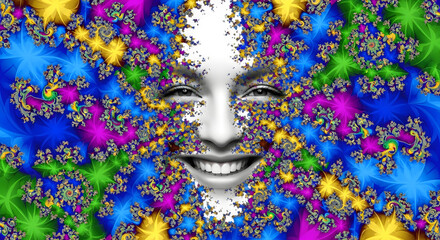Smiling Face Expanding into Colorful 2D Fractals