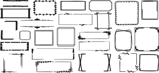 frame, border, decorative, hand drawn, doodle, outline, black, white, collection, set, assortment, rectangle, square, floral, leaves, vines, ornate, artistic, design, element, page, decoration, scrapb © Baizid