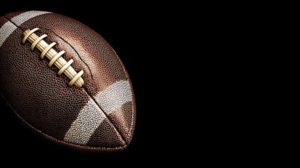 American Football Ball with White Stripe on Black Background