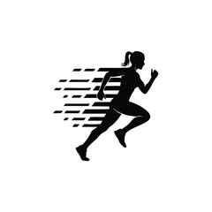 Dynamic silhouette of a female runner in motion, conveying speed and athleticism through abstract lines.