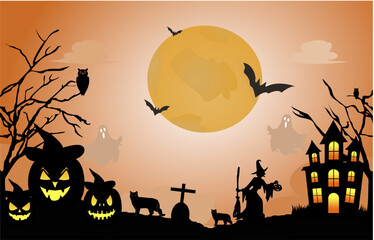 Halloween pumpkin silhouette. Happy Halloween. Vector illustration