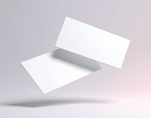 Modern business card mockup, two cards floating in mid air, front and back view visible, minimal background, soft gradient, 3D render style, high resolution