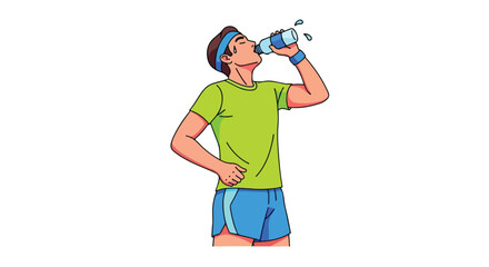 Hydration Break: Animated Athlete Rehydrating with a Bottle of Fresh Water After Intense Exercise Routine during Hot Summer Day
