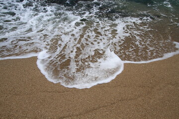 Beach and waves from top view. Turquoise water background from top view. Summer seascape