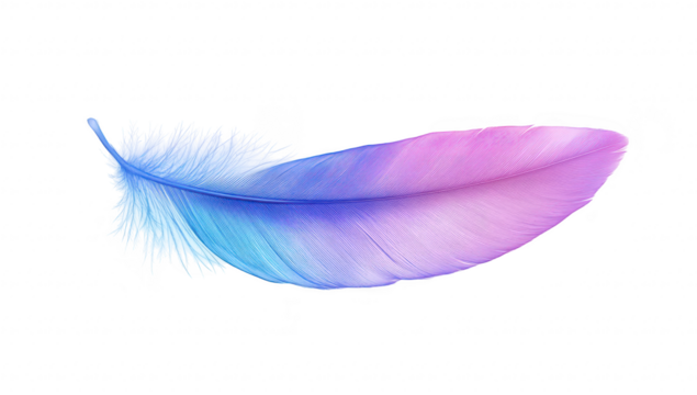 A vibrant. gradient feather shades of pink and blue. gently floating against a clean white background. symbolizing lightness and creativity. ideal for artistic and design projects - Powered by Adobe