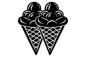 Vector art of two ice cream cones in black and white style