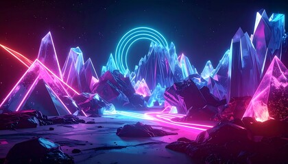 Neon crystal landscape at night