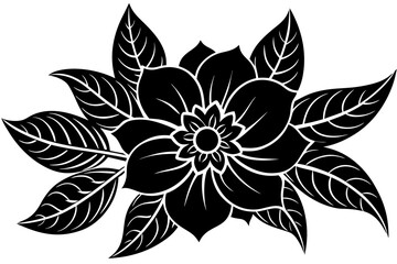 Vector art of black and white flower with leaves