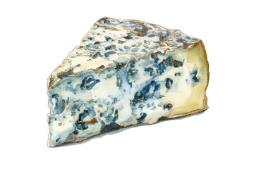 Blue Cheese Wedge Hand drawn watercolor isolated food illustration