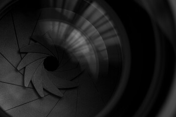 Close-up macro video camera lens,Photo Camera or Video lens close-up on white background, objective, concept of photographer camera man job, looking for a photographer and journalist. macro of profess