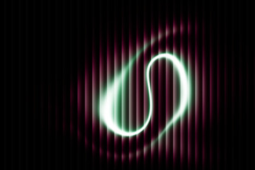 Gradient with a glass effect abstract green light forming a loop through vertical lines on a dark background motion