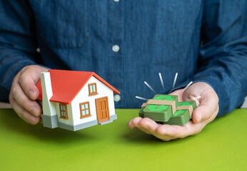 A man buys a house and puts down cash as collateral. Property appraisal. Rent and the rental...