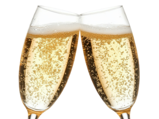 Two Elegant Champagne Flutes Toasting Together on transparent background, Capturing the Essence of Celebration and Joy in Every Bubble