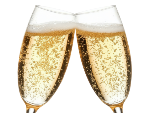 Two Elegant Champagne Flutes Toasting Together on transparent background, Capturing the Essence of Celebration and Joy in Every Bubble