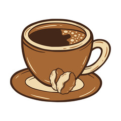 Hand Drawn of  Coffee Cup with Coffee Beans