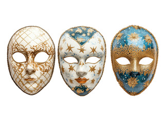 A Collection of Ornate Decorative Masks Showcasing Intricate Designs and Rich Colors on a Black Background, Perfect for Celebrations and Thematic Events on transparent background