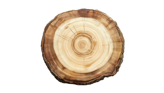 A close-up view of a polished wooden tree stump its natural rings and textures. set against a clean white background. ideal for nature-themed design projects or woodworking references