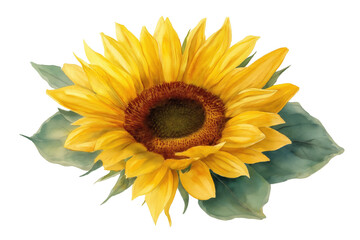 Fototapeta premium Vibrant Sunflower with Leaves Hand drawn watercolor isolated food illustration