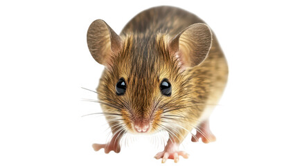 A close-up view of a small. adorable mouse with intricate fur patterns and bright eyes. set against a clean white background. ideal for nature-themed projects and educational materials