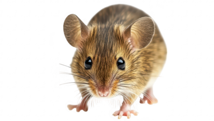 A close-up view of a small. adorable mouse with intricate fur patterns and bright eyes. set against a clean white background. ideal for nature-themed projects and educational materials