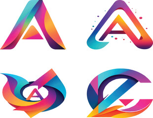 Abstract letter A logo vector with colorful gradient, futuristic shapes, smooth curves, isolated on white background, suitable for technology brand.