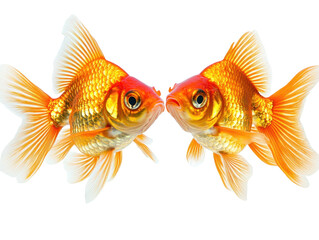 Two Vibrant Goldfish Swimming Gracefully on transparent background, Showcasing Their Stunning Orange and Gold Patterns and Natural Elegance