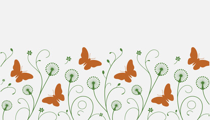 Butterflies and Floral Swirls Vector Design, Decorative Nature Pattern