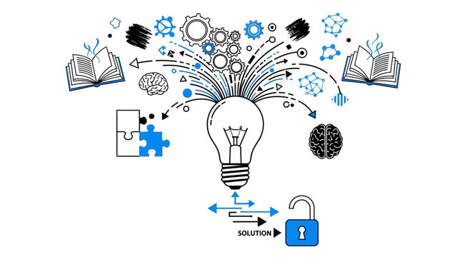 Illustration of innovative thinking and problem-solving leading to creative idea generation