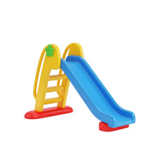 Colorful plastic children's playground slide, a 3D illustration isolated on a transparent background.
