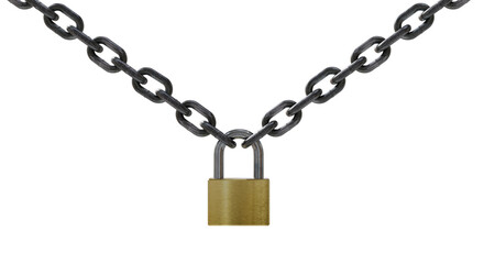 3d render padlock and chain on alpha background