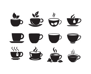 Coffee cup icon set vector, Hot cup beverage vector icon set,  tea cup sign cafe symbol,  Vector illustration EPS 10.