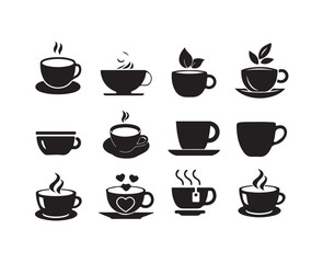 Coffee cup icon set, Cups of coffee tea collection, Hot drink icon, Strong coffee in smoke,  Vector Illustration, eps 10.