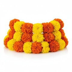 Layered Horizontal Marigold Garlands on White Background.