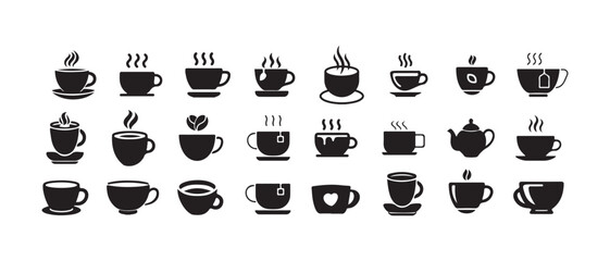Cup hot icons set, Coffe or tea cups vector icon collection, hot coffee cup icon symbol, 
  Vector illustration EPS 10.