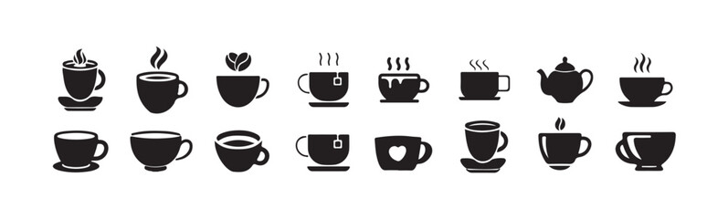 Cup cofee icon, espresso sign in vector flat, Silhouette tea cup symbol,  Vector illustration EPS 10.